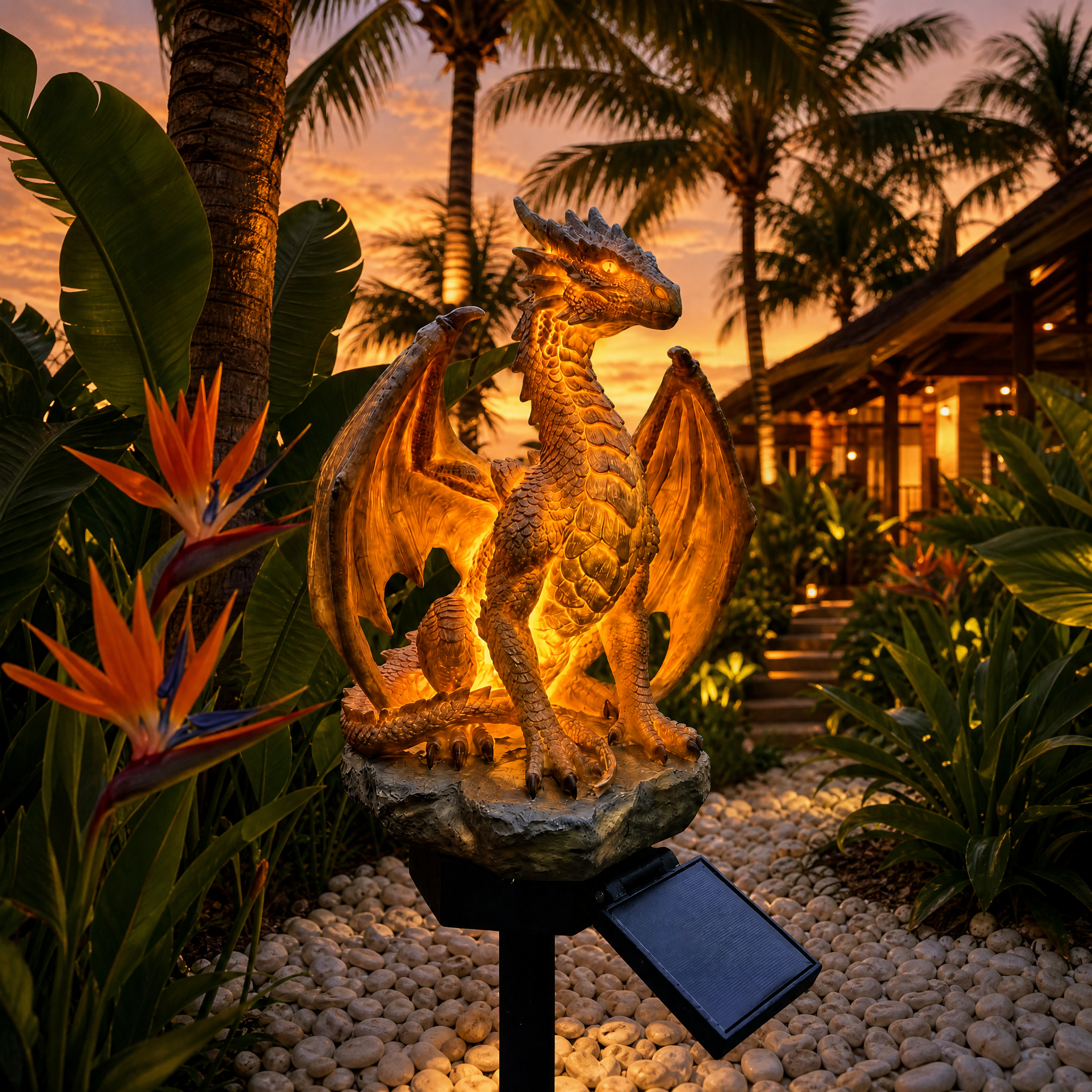 Solar-Drachen Gartenleuchte mit LED-Glutlicht – Fantasy Gartendeko für Terrasse, Beet & Balkon